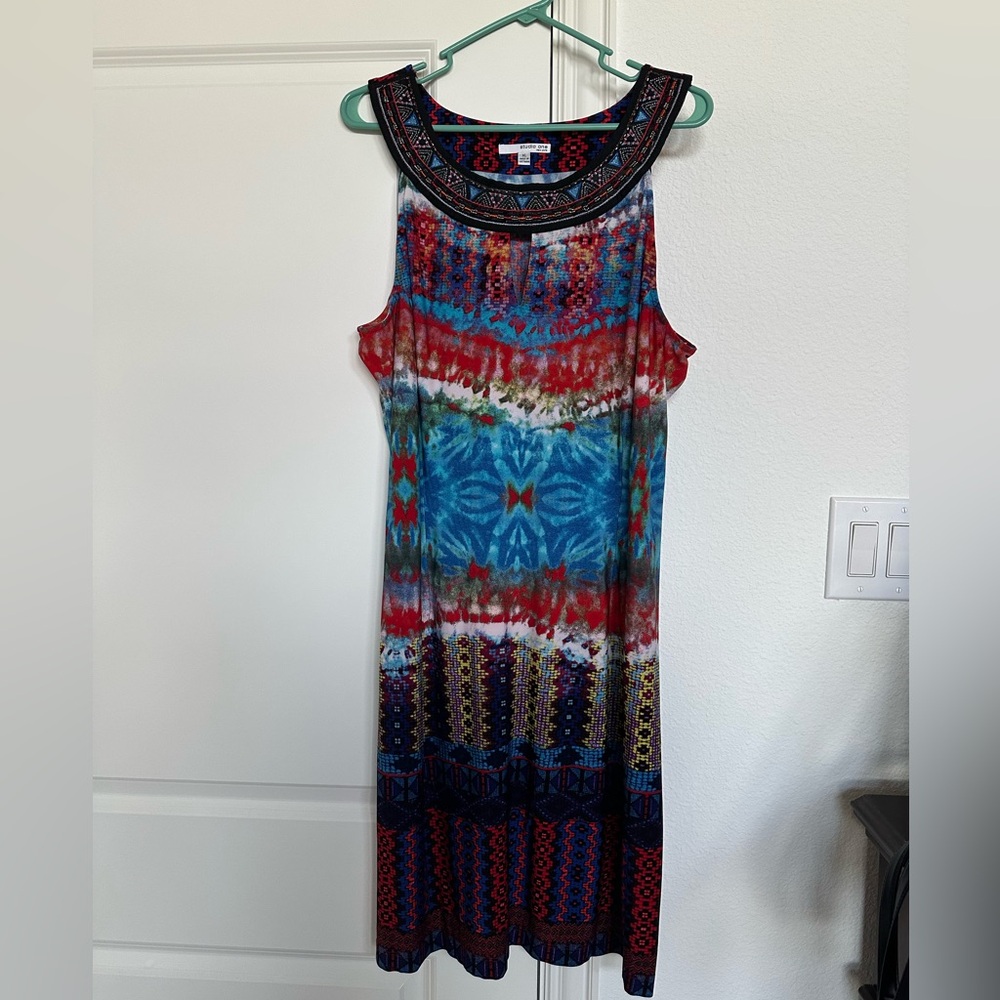 Studio One Multicolor Patterned Midi Dress New Without Tags